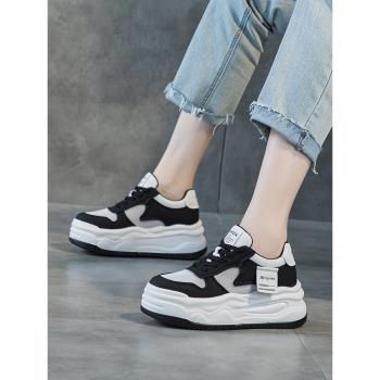 厚底小碼秋冬真皮內增高熊貓女鞋