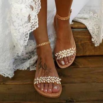 diamond women flat sandals big size 43 shoes平底水鉆涼鞋女鞋