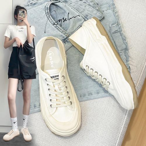 奧古獅登帆布鞋女2026新款春夏季透氣薄款軟底休閑平底板鞋一腳蹬