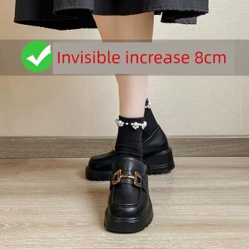 鬆糕厚底小皮鞋女英倫風2023春季新款百搭內增高女鞋粗跟樂福單鞋