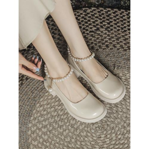 法式英倫風jk小皮鞋高跟瑪麗珍女鞋一字扣珍珠日系厚底單鞋女春秋