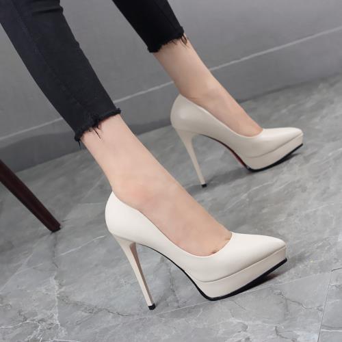 防水臺高跟鞋女細跟性感2020秋新款軟皮尖頭超高氣質灰色顯瘦單鞋