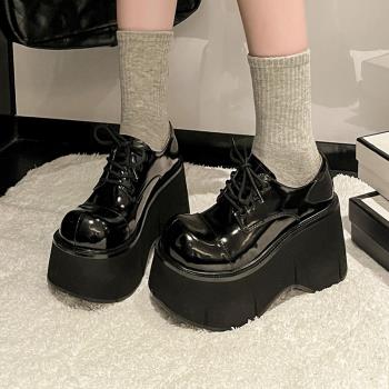 歐洲站厚底鬆糕小皮鞋女真皮2024年新款春季超高跟防水臺坡跟單鞋