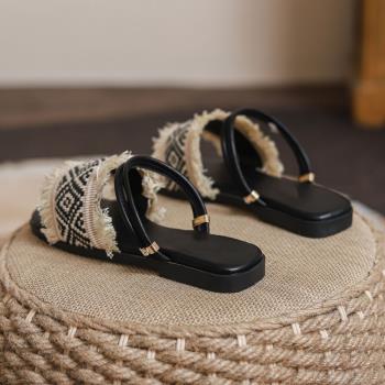 夏41一43流蘇編織兩穿平底涼拖鞋