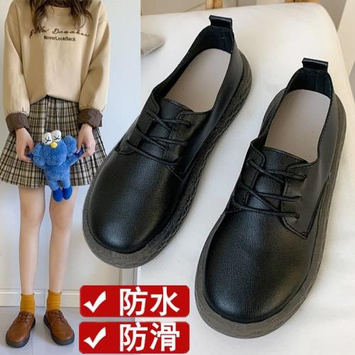 廚師鞋子女廚房麥當勞工作鞋防水防滑全黑色皮鞋后廚女鞋春季單鞋