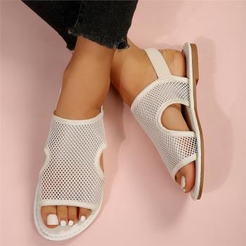 平底套趾金屬鏈涼鞋大碼編織女鞋women flat sandals roman shoes