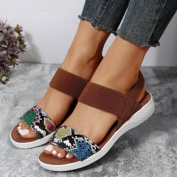 女平跟女鞋蛇紋涼鞋women flat sandals roman shoes big size 43