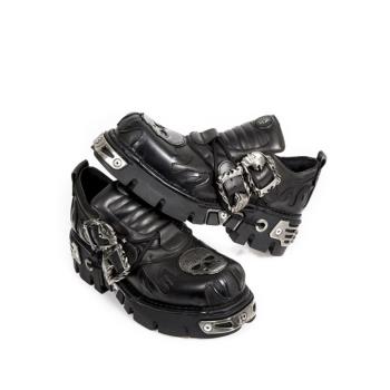 男女款復古搖滾鞋2暗黑朋克小皮鞋金屬厚底單鞋大碼44punk shoes