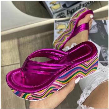 大碼厚底人字夾趾沙灘涼拖鞋women wedge slippers beach sandals