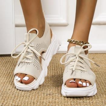 厚底飛織平底鏤空沙灘涼鞋大碼43women flat sandals beach shoes