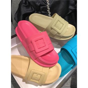 細細條休閑厚底女夏季沙灘拖鞋