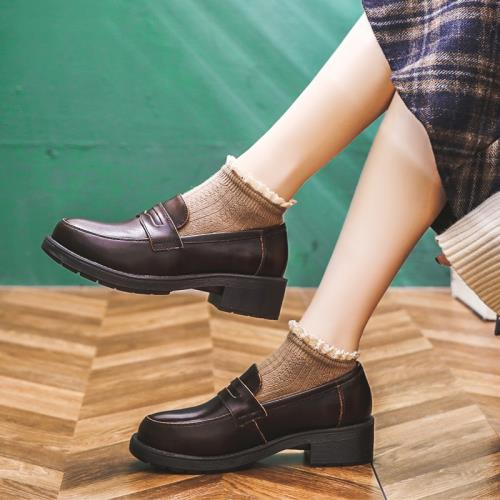 娜叔英倫風小皮鞋女軟底樂福鞋jk鞋制服鞋子高跟日系單鞋加絨女鞋