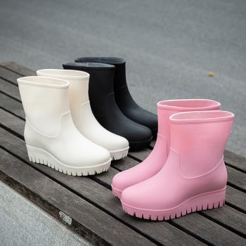 雨鞋女2024新款成人中筒時尚外穿防水鞋防滑矽膠雨靴厚底增高膠鞋
