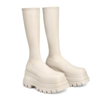 鬆糕跟皮鞋彈力靴短靴women wedge boots long boots big size 43