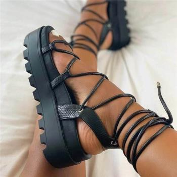 2021roman women wedge sandals ladies shoes大碼綁帶鬆糕跟涼鞋