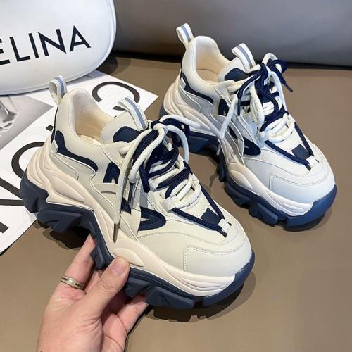 韓國老爹鞋女新款增高秋季拼色厚底松糕鞋透氣歐貨爆款運動休閑鞋