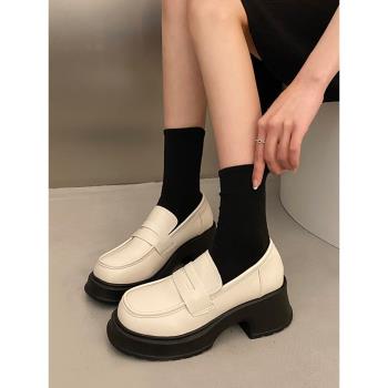 春季英倫粗跟增高復古工作小皮鞋