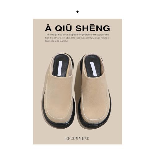 韓版真皮包頭拖2026年新款休閑圓頭一腳蹬厚底穆勒鞋防滑外穿拖鞋