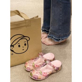 外穿時尚防滑透氣果凍厚底洞洞鞋