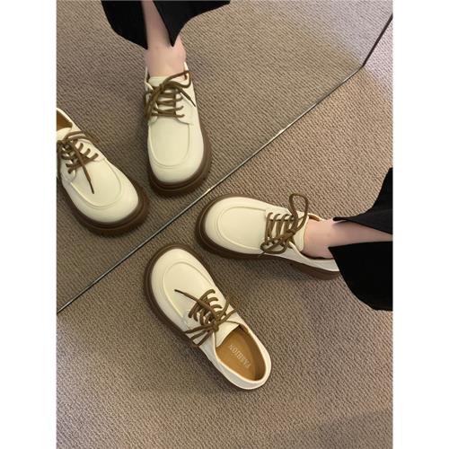 樂福鞋女2024新款秋天女鞋子厚底圓頭腳踩單鞋秋冬百搭英倫小皮鞋