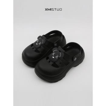 XMISTUO暴力熊瑪麗珍洞洞鞋女夏款外穿增高厚底包頭拖鞋沙灘涼鞋