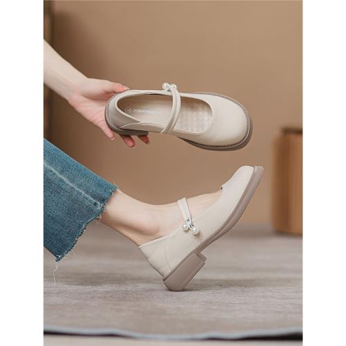 厚底瑪麗珍單鞋女2026新款淺口珍珠新中式內增高小碼32英倫小皮鞋