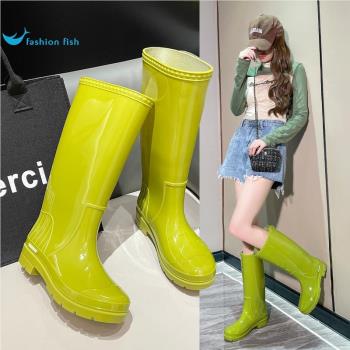 女款時尚防水長筒趕海雨鞋