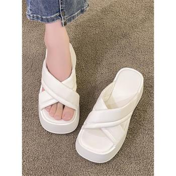 厚底網紅超火增高7cm涼鞋拖女夏季外穿百搭小個子鬆糕坡跟涼拖鞋