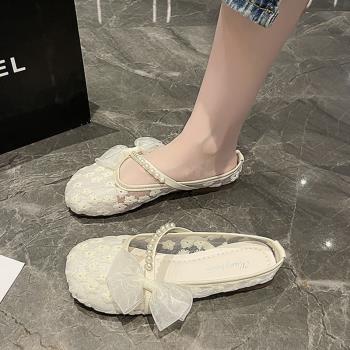 透氣蕾絲網面孕婦鞋2025夏季透氣平底豆豆漁夫鞋仙女配裙子單鞋女
