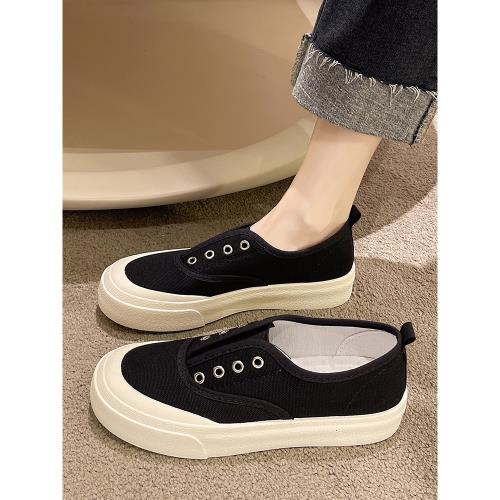 2025年春夏季新款百搭薄款帆布鞋女厚底懶人一腳蹬休閑板鞋單鞋潮