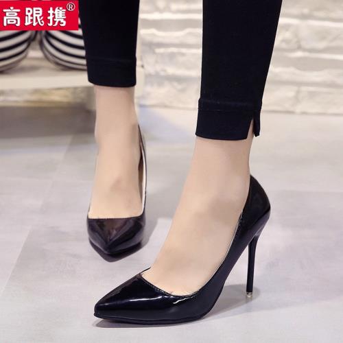 恨天高尖頭超高跟鞋細跟單鞋淺口黑色12cm10厘米銀色性感百搭女鞋