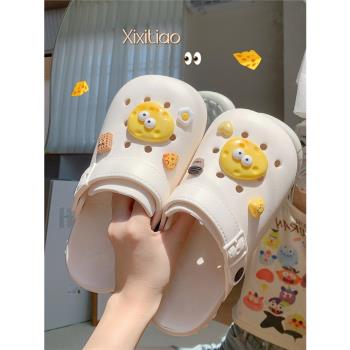 細細條 韓版ins可愛卡通洞洞鞋女夏eva防滑軟底包頭護士鞋沙灘鞋