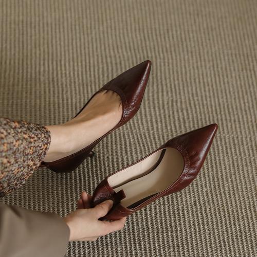 真皮高跟鞋自制女通勤細跟軟皮小眾中跟復古赫本風配裙子黑色單鞋