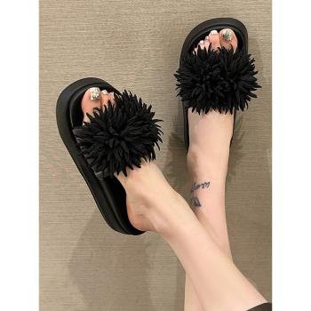 女夏季時尚花朵增高厚底涼拖鞋