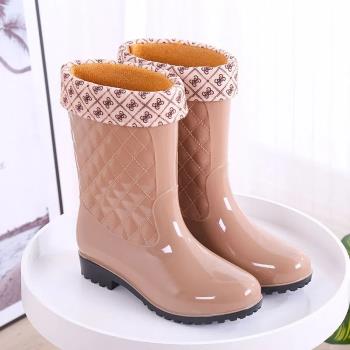 春冬季雨鞋女士中高筒防滑防水深筒水鞋時尚加絨保暖雨靴膠鞋套鞋