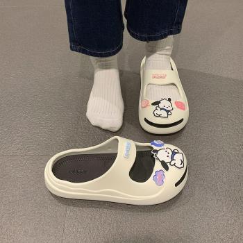 可愛卡通少女心維尼熊涼拖鞋女2023夏季新款外穿厚底踩屎感包頭拖