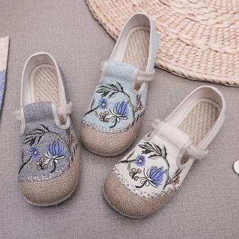 一腳蹬刺繡平底休閑老北京布鞋