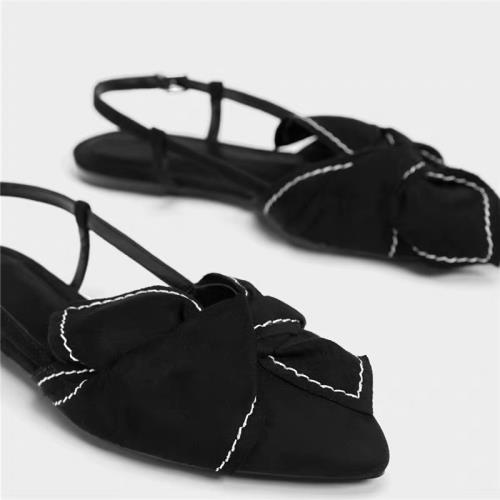 【清倉價】平底淺口仙女風鉚釘包頭穆勒鞋蝴蝶結單鞋黑色百搭涼鞋