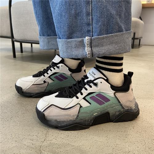 小眾設計果凍厚底chic運動鞋女加絨2021秋冬網紅老爹鞋學生跑步鞋