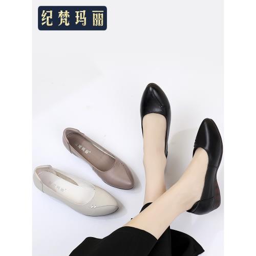 2025新款春秋真皮淺口媽媽鞋軟底坡跟女式軟面軟皮鞋大碼平底單鞋