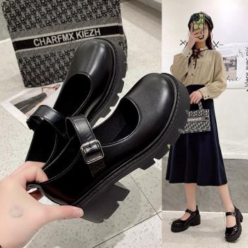 粗跟厚底蘿莉制服瑪麗珍鞋單鞋女2024春秋新款百搭英倫休閑小皮鞋