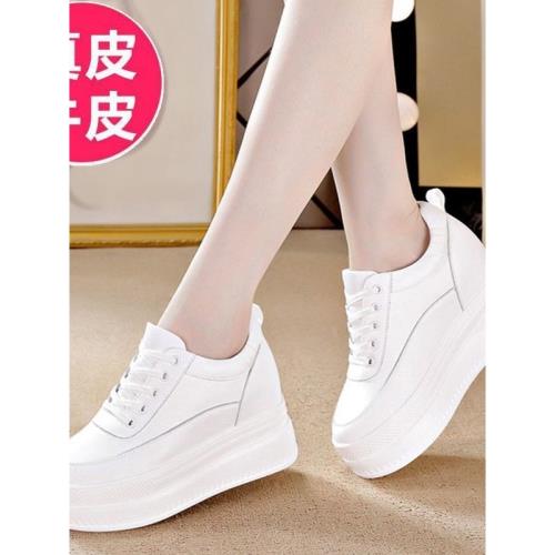 8cm小個子內增高女鞋2024新款爆款真皮小白鞋厚底百搭休閑運動鞋