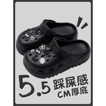黑色厚底增高外穿海邊女款洞洞鞋