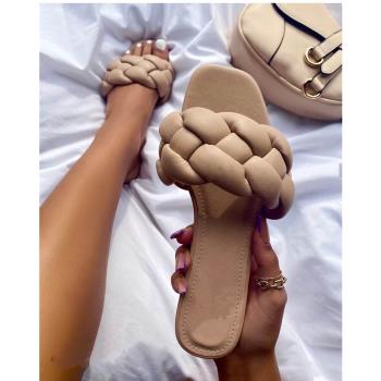 2022新款海綿編織拖鞋女 Summer Flat Slippers Shoes For Women