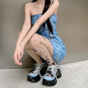 單鞋女2023秋冬新款圓頭拼色粗跟小眾英倫風日常休閑百搭老爹鞋女