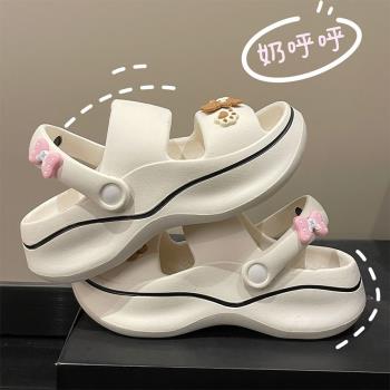 可愛拖鞋女夏外穿厚底踩屎感時尚舒適網紅透氣室內防滑涼鞋女ins