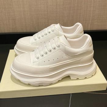 真皮春季鬆糕厚底運動休閑小白鞋