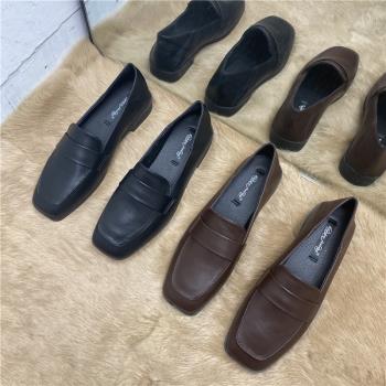 單鞋女鞋子2024年新款春秋季懶人樂福豆豆鞋百搭英倫風黑色小皮鞋
