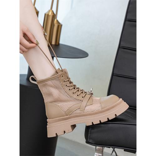 港風ulzzang網面高跟涼鞋女2026夏季鏤空短靴網鞋粗跟涼靴女大牌