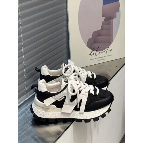 阿甘鞋女春季新款拼色厚底百搭跑步軟底華夫鞋運動休閑單鞋老爹鞋